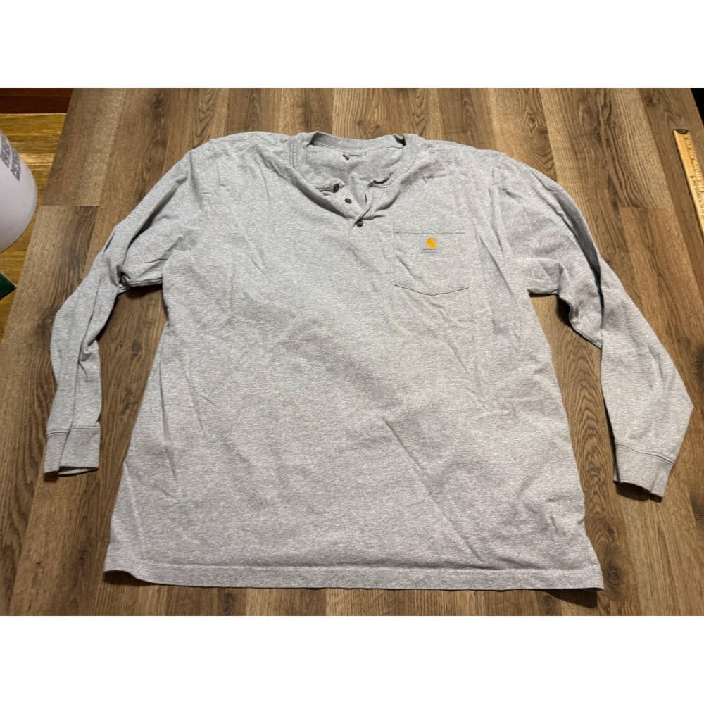 Carhartt Shirt Mens Size XL Gray Long Sleeve Henley Shirt Pocket Loose Fit